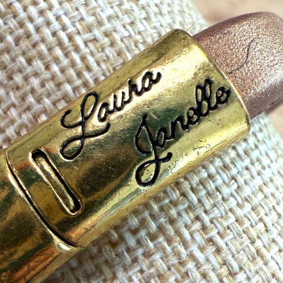 Laura Janelle Brown Leather Bracelet W/ Green Gemstone & Rhinestone Accents Gold - Picture 3 of 11